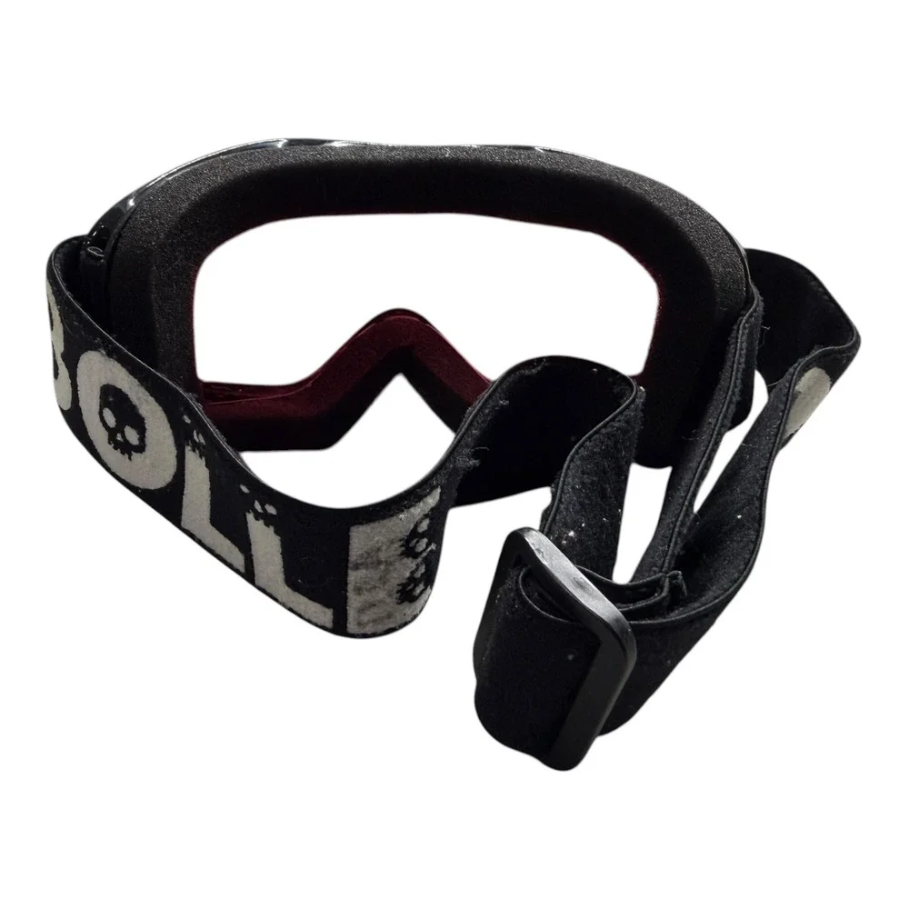 Bolle Ski Goggles Black Red Tinted Lens Skull Logo Adjustable Strap Snowboard
